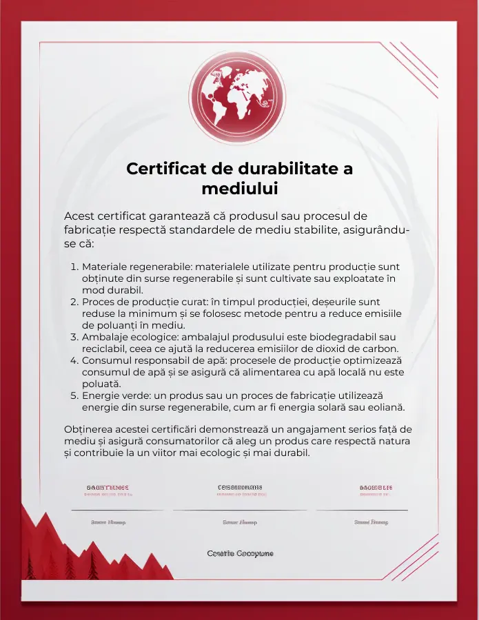 certificat de sustenabilitate ecologică