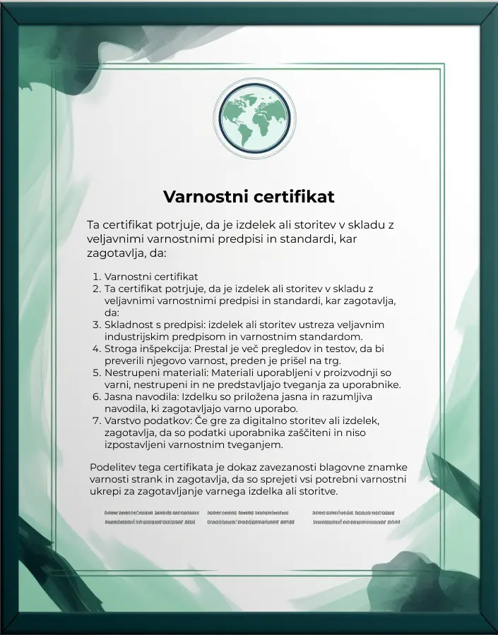 Certifikat o varnosti.