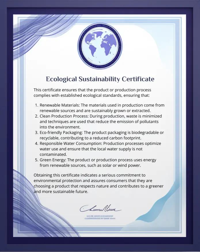 Certificate of Environmental Sustainability