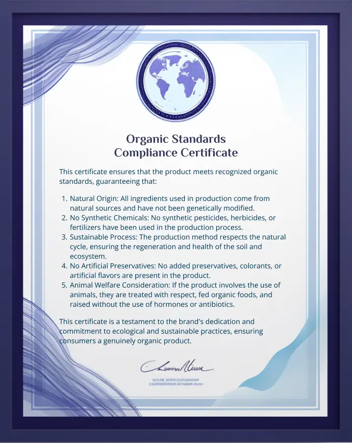 Certificate of Compliance to Organic Standards