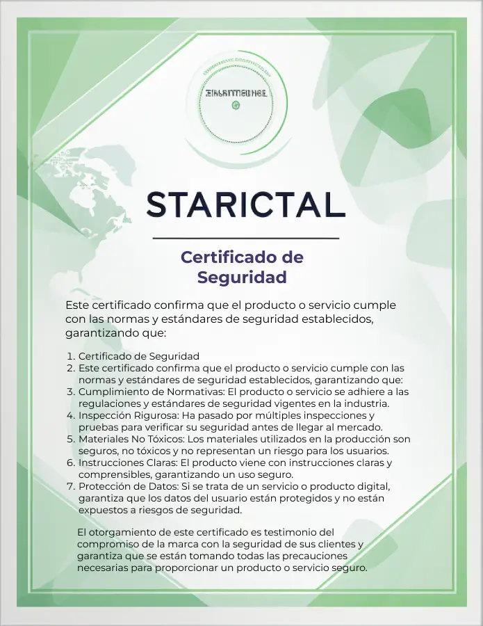 Certificado verde de seguridad del producto