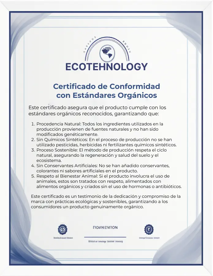 certificado blanco de conformidad con estándares orgánicos