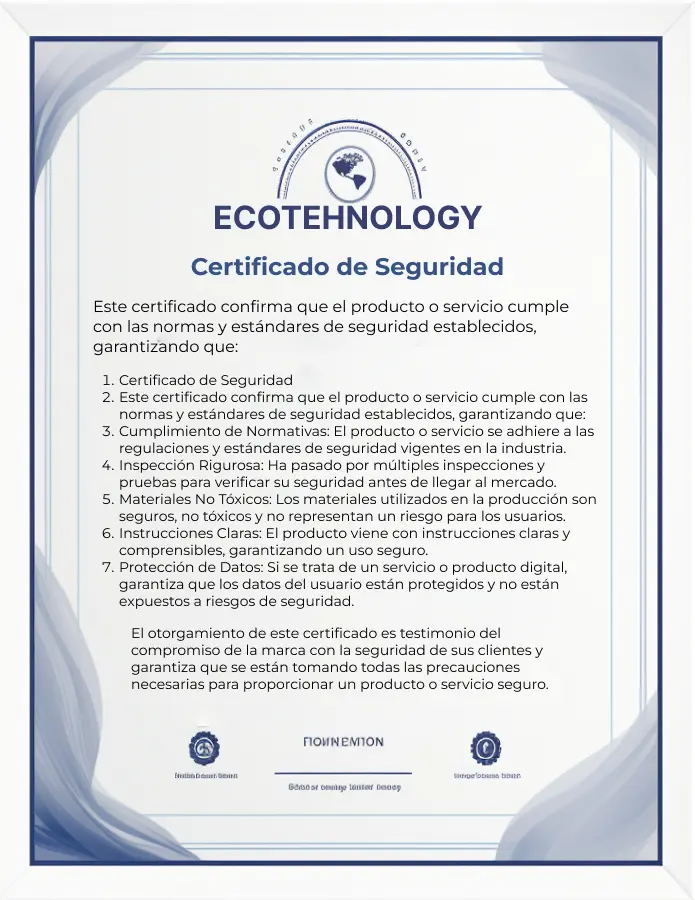 certificado blanco de seguridad del producto