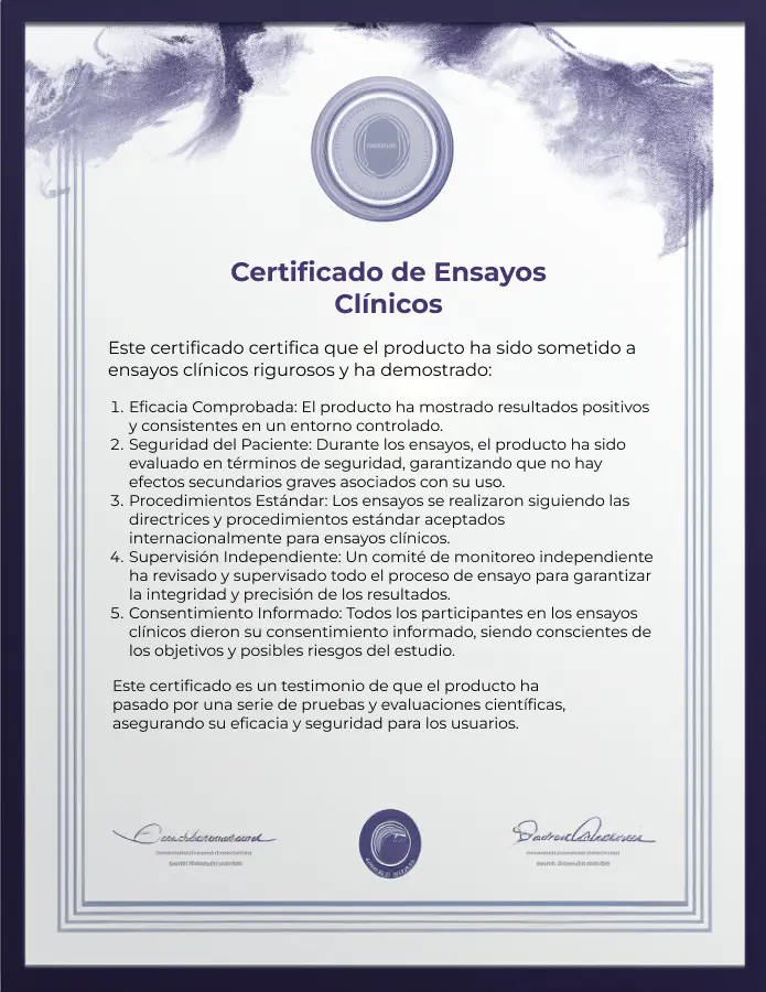 Certificado de ensayos clínicos realizados