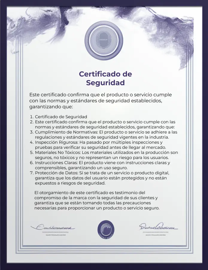 Certificado de seguridad del producto