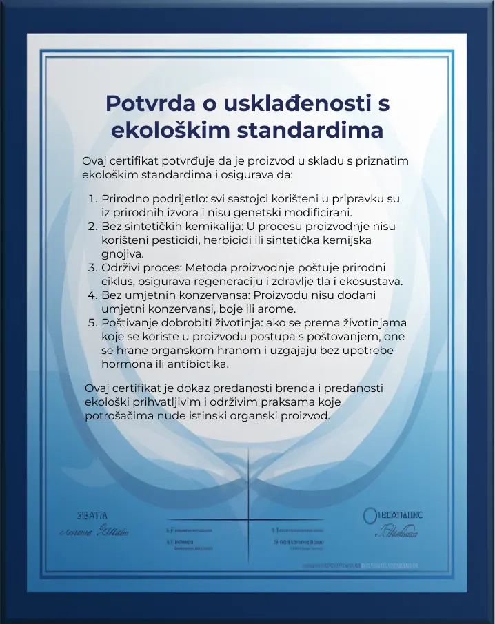 Certifikat usklađenosti s organskim standardima