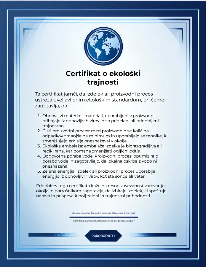 Certifikat o okoljski trajnosti