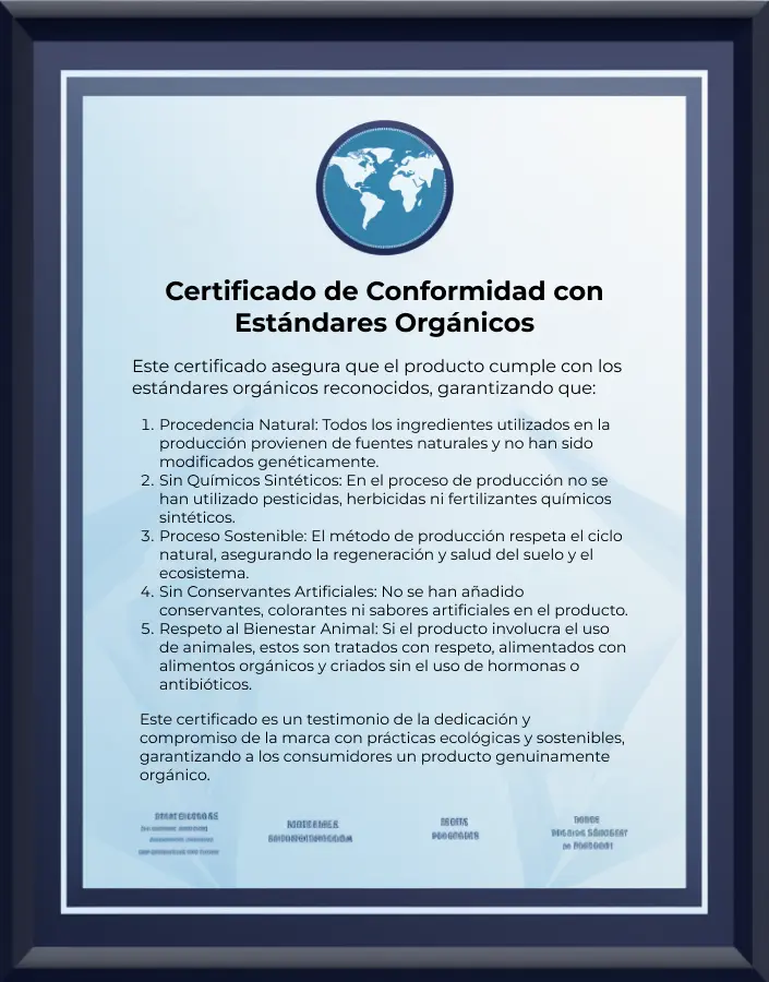 certificado de cumplimiento con estándares orgánicos