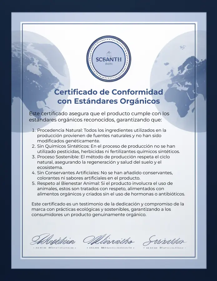 Certificado de conformidad orgánica del producto