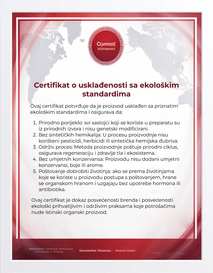 certifikat sukladnosti s organskim standardima