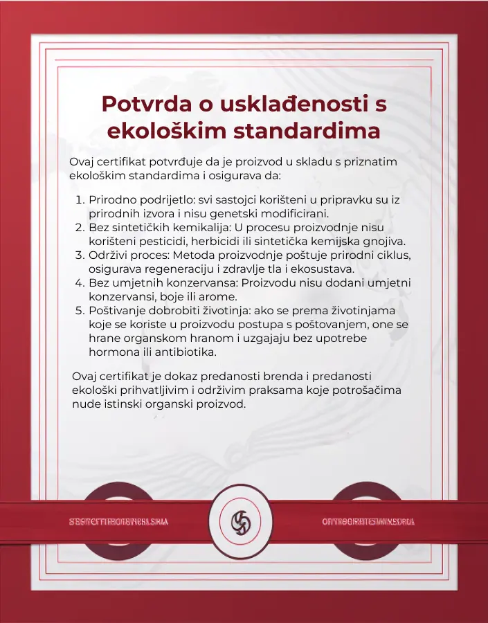 certifikat o sukladnosti s ekološkim standardima