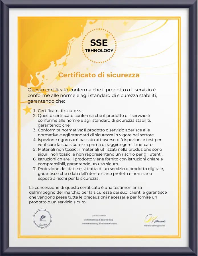 Certificato di sicurezza del prodotto