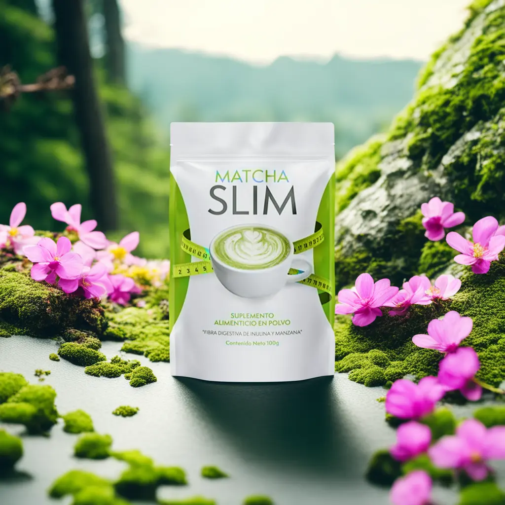 Matcha Slim-Dose vor einem natürlichen Hintergrund