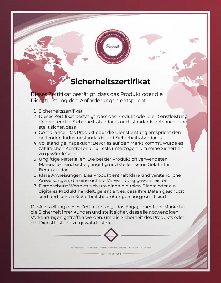 Zertifikat für Sicherheitsstandards