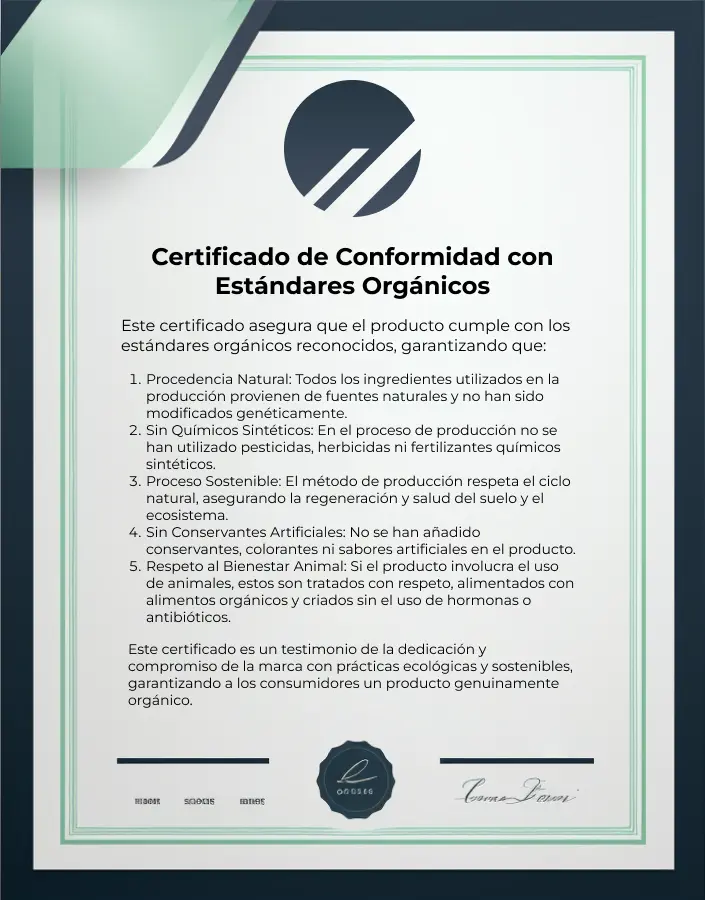 Certificado de cumplimiento de estándares orgánicos