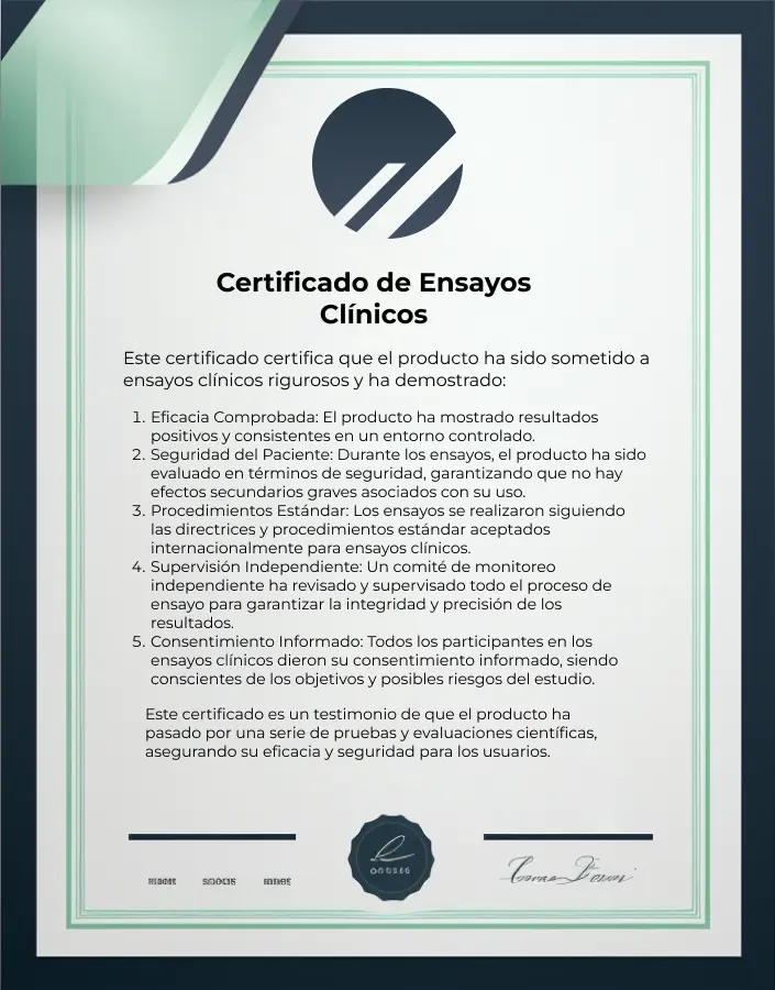 Certificado de ensayos clínicos