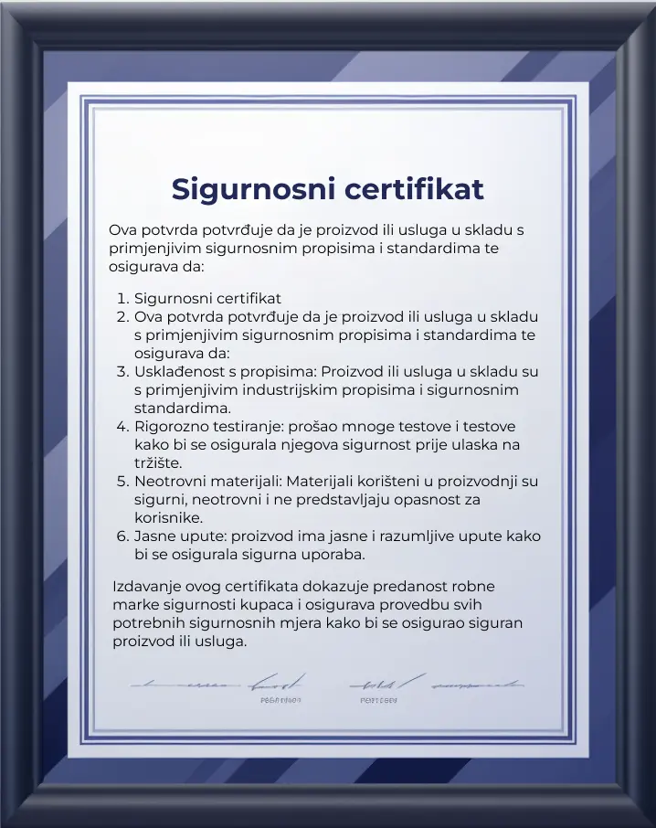 Certifikat o sigurnosti s pečatom i potpisom