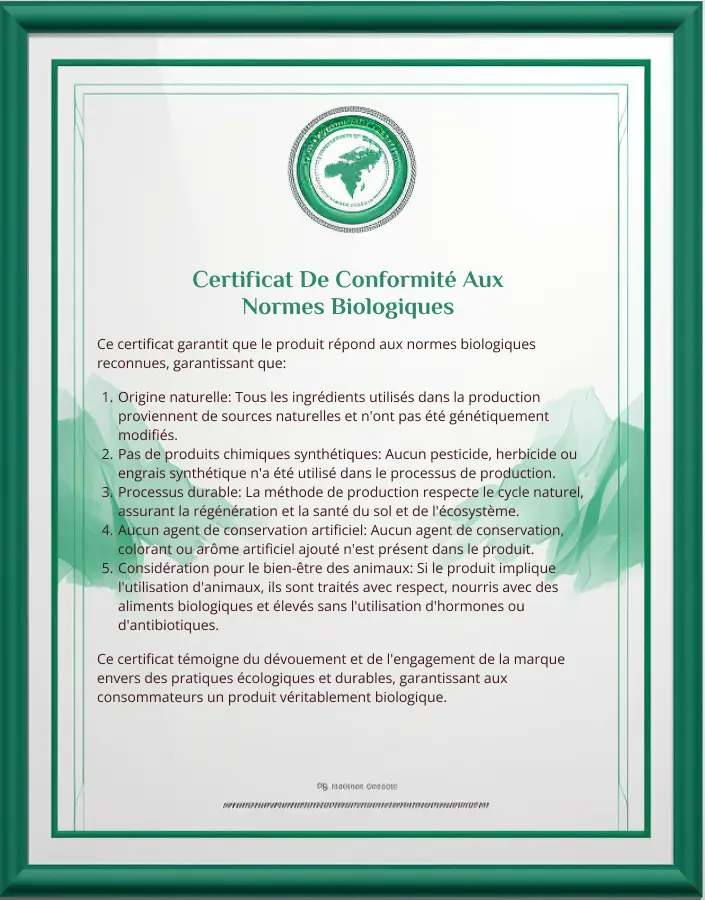 Certificat conformité normes biologiques