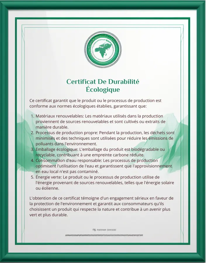 Certificatde durabilité-écologique-vert