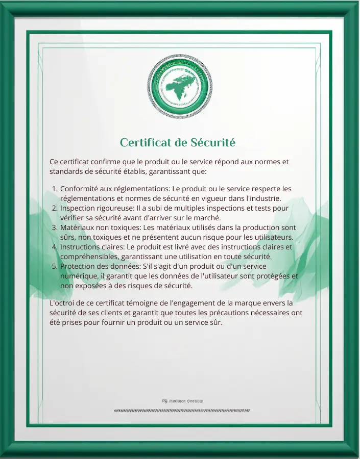 Certificat de sécurité produit service