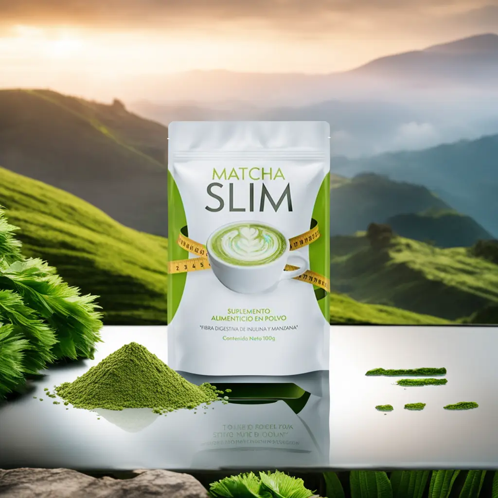 Confezione di Matcha Slim su sfondo naturale, simbolo della naturalità del prodotto