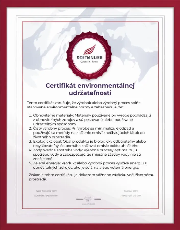 certifikát ekologickej udržateľnosti