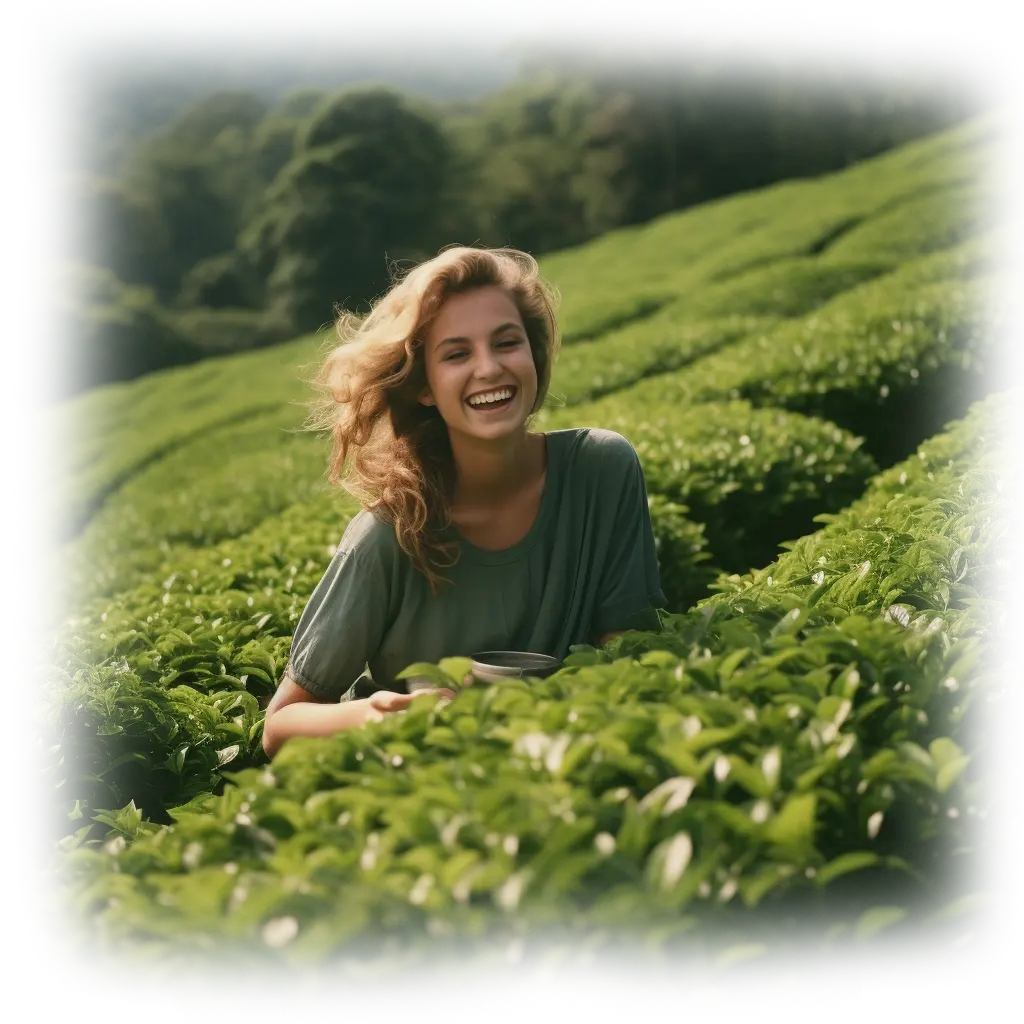 Happy woman enjoying the scenery at a tea plantation