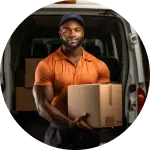 Man holding a package, representing fast delivery service