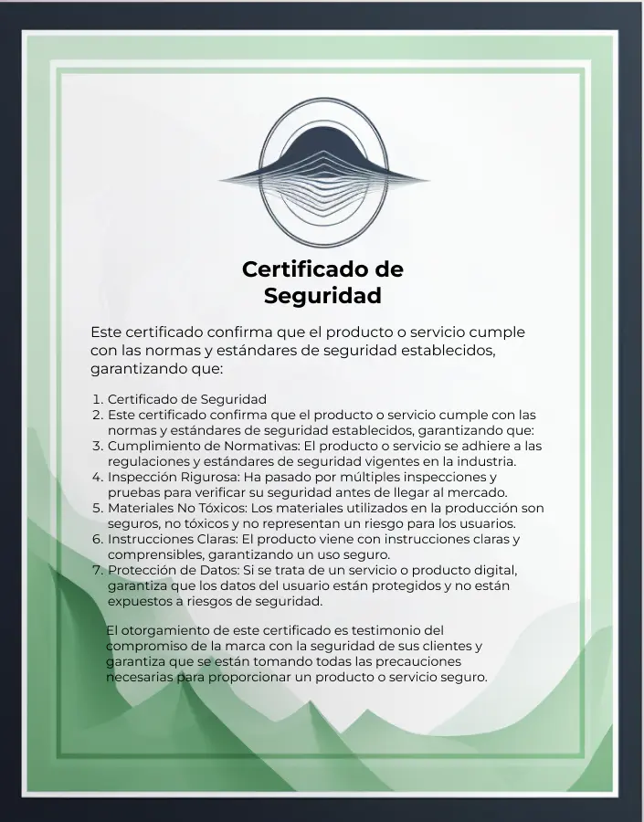 Certificado de seguridad, garantizando estándares de protección y calidad