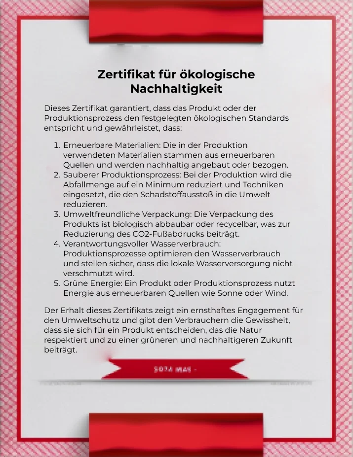 Zertifikat für Umweltnachhaltigkeit