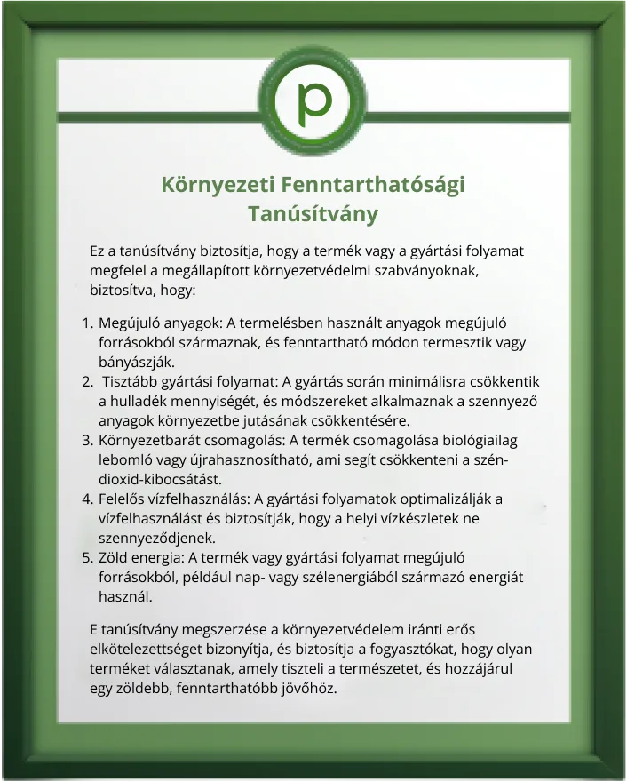 környezettudatos fenntarthatósági tanúsítvány