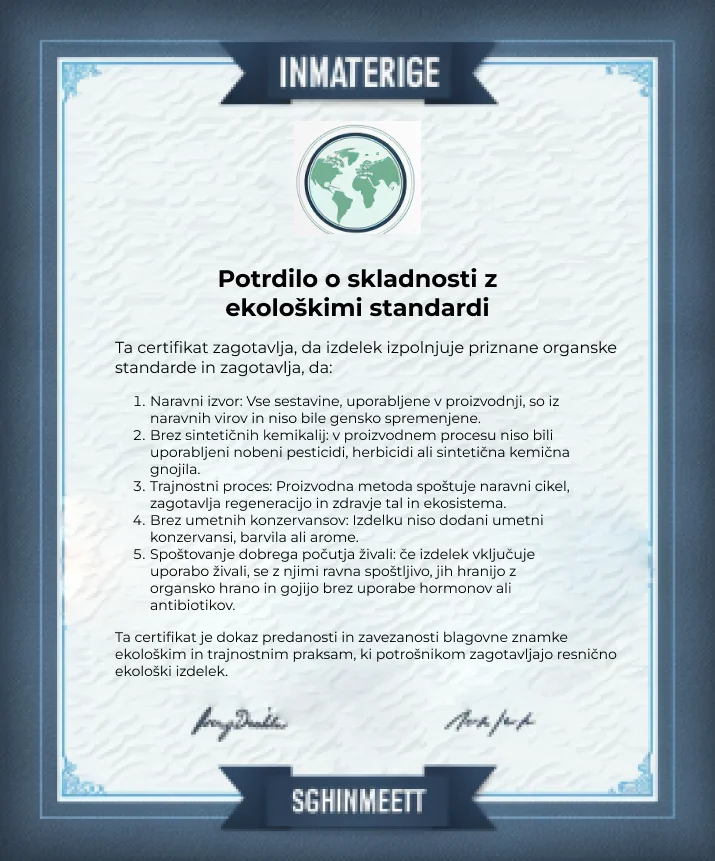 certifikat o skladnosti z organskimi standardi